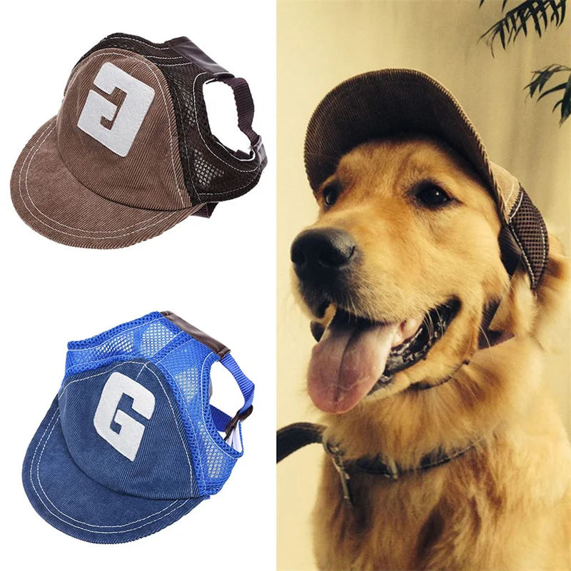 Dog wearing adjustable sun hat with ear holes - Doggo Nest