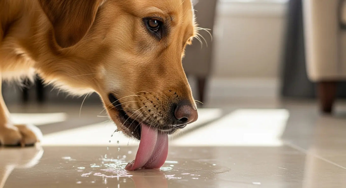 Dog licking floor showing common canine behavior