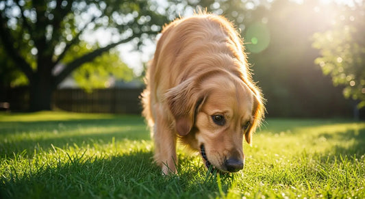 Why do dogs eat grass - healthy dog grazing on fresh green lawn