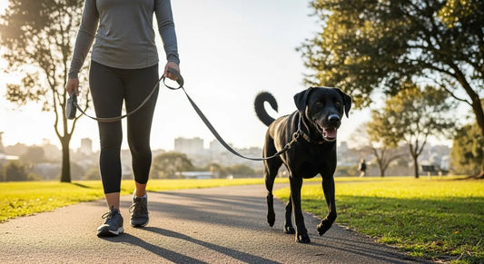 Owner walking calmly with dog using the best leash for dogs that pull